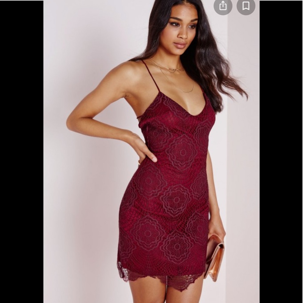 Lace Strap Detail Mini Dress Burgundy
